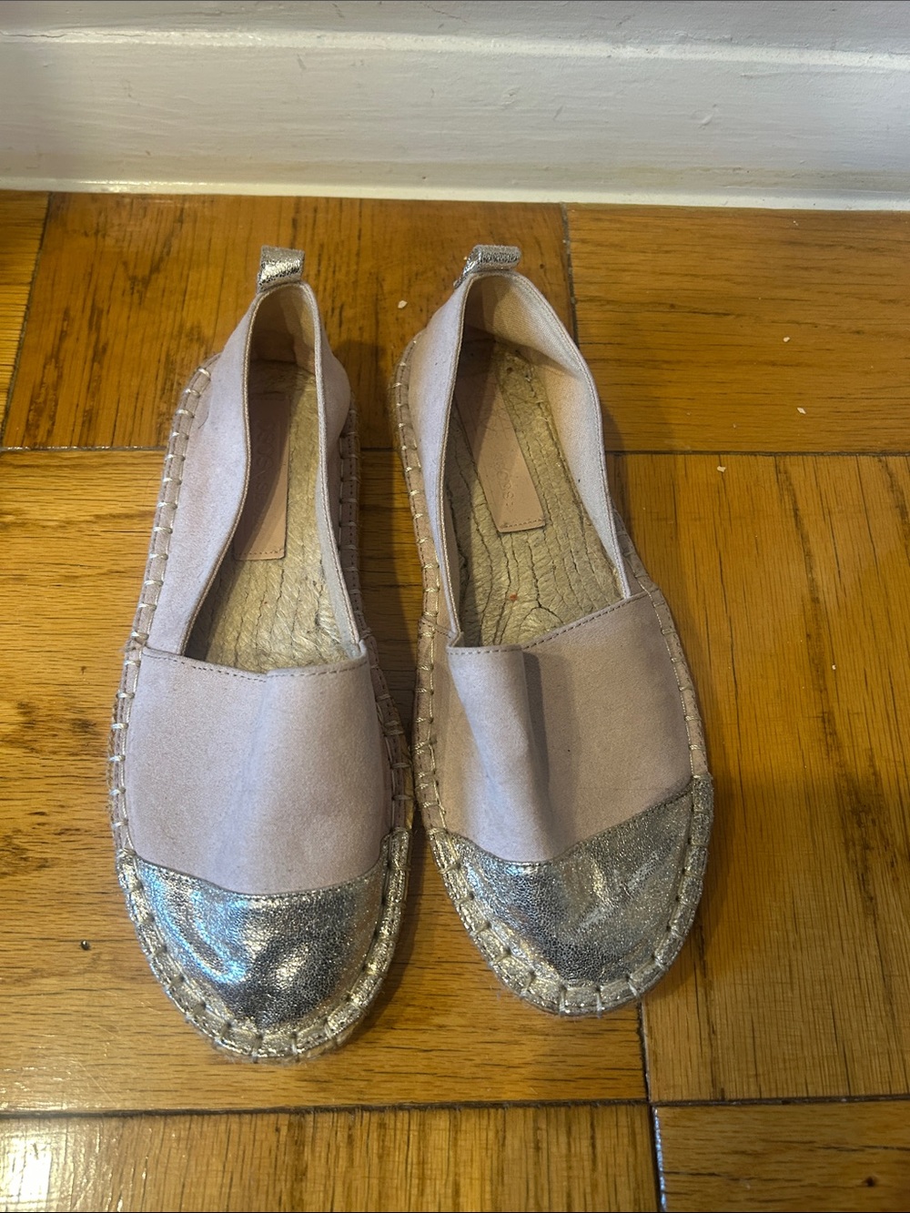ASOS Blush Pink Espadrille Flats with gold metallic toe